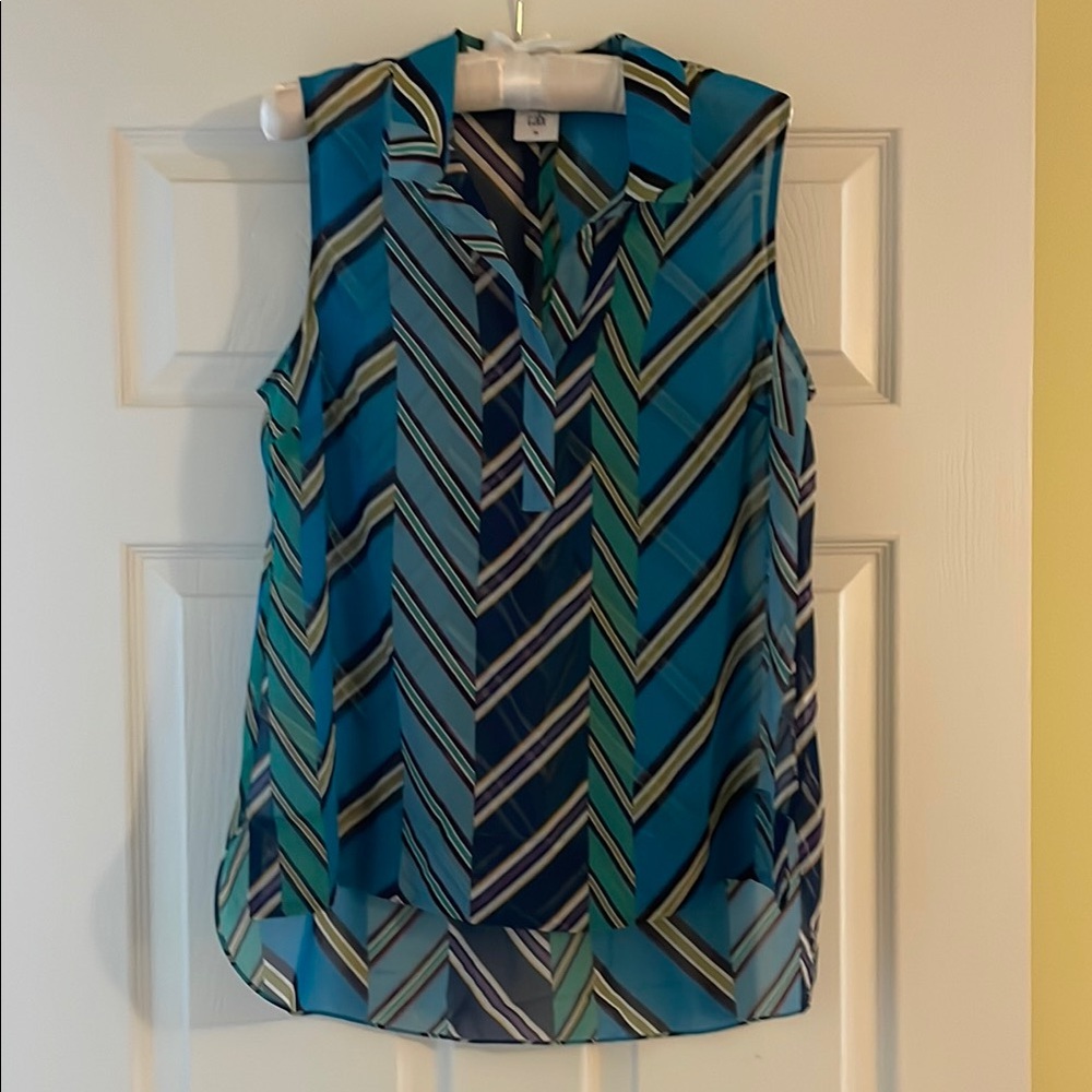 CAbi Chevron Sleeveless Top in Blue and Green